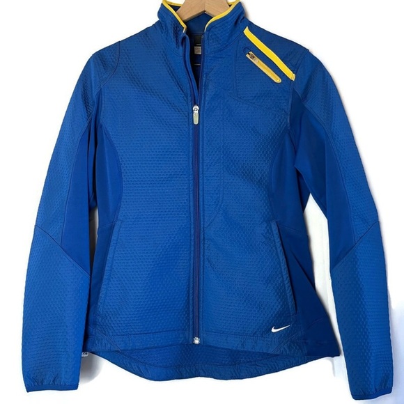 Nike Womens Sphere Pro Soft Shell Running Jacket Blue with Yellow Accents Small - Picture 1 of 16